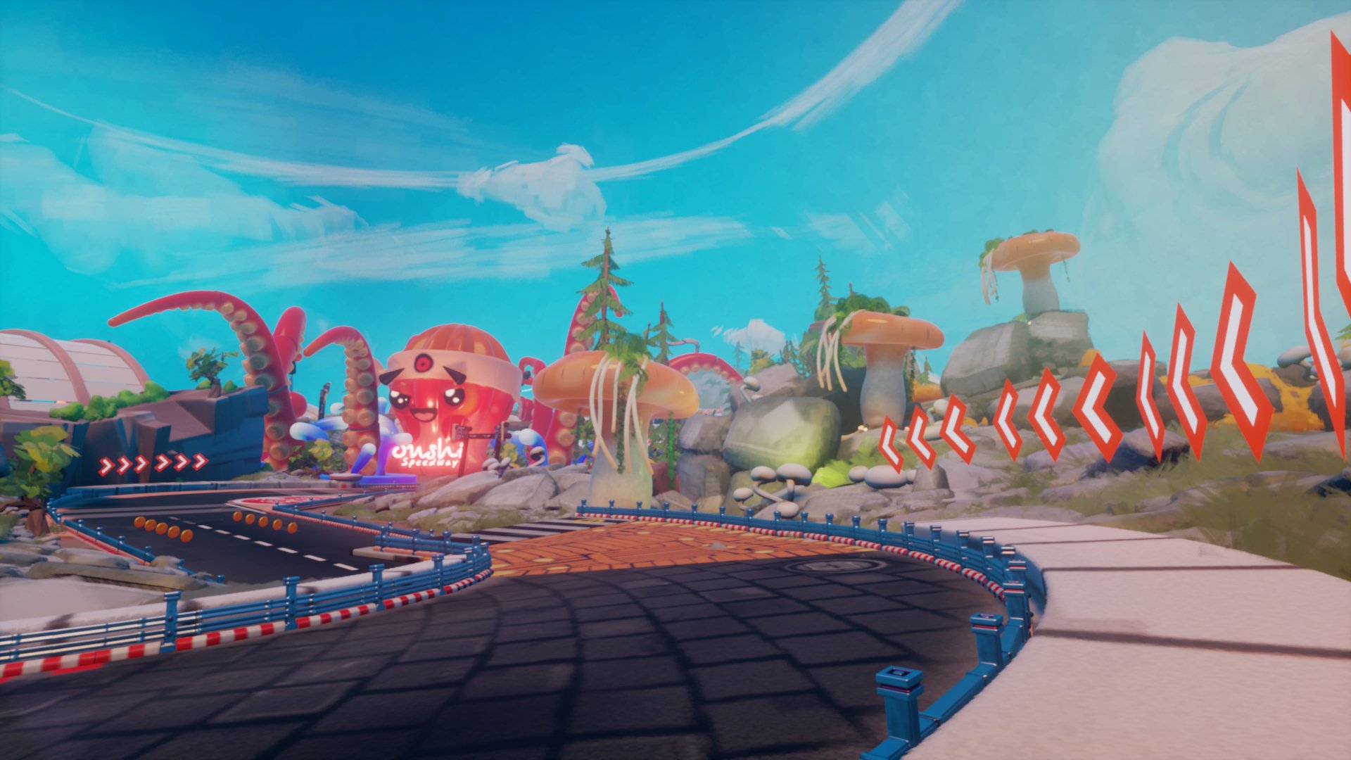 Another screenshot from the race track `Sushi Speedway`, made in Dreams.